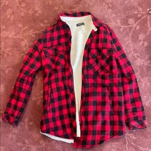 Plaid fleece lined over shirt